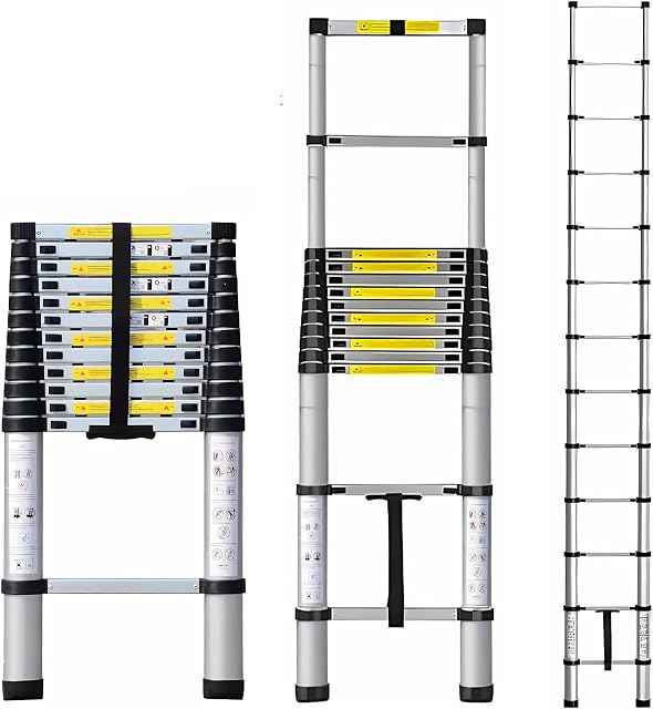Soges 16.4ft Échelle télescopique en aluminium Écheau portatif, Échaud téleçonné avec mécanisme de verrouillage à ressort, ruban antidérapant, 330 Capacité de la livre, EN131 Certifié, 50YKMS005-CA