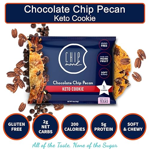 Miniatura 3 de ChipMonk Galletas - Alimentos bajos en carbohidratos, keto, sin azúcar y sin gluten (nueces con chispas de chocolate, 4 unidades)