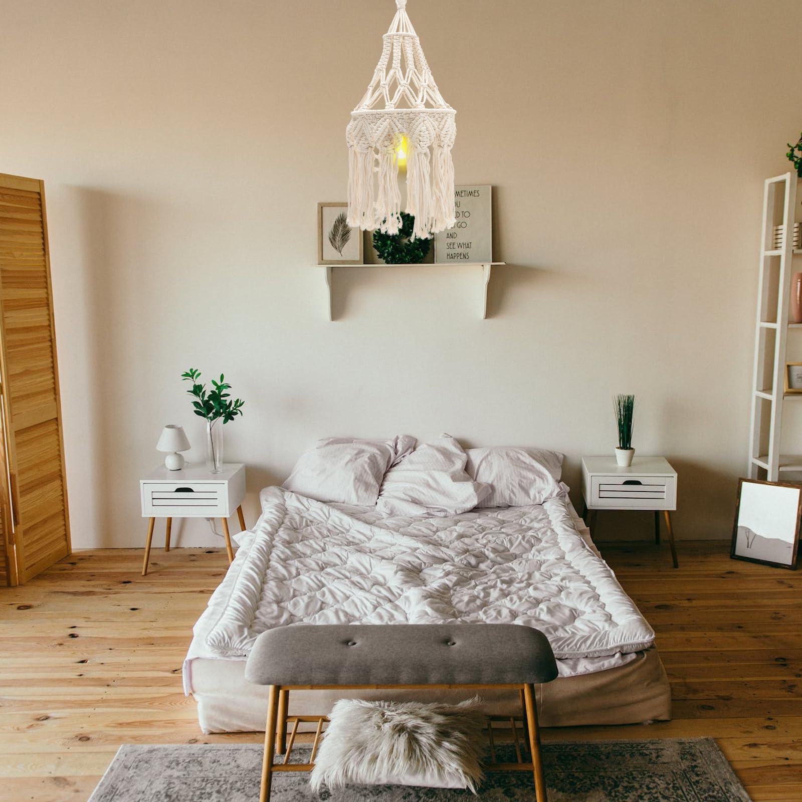 GANAZONO Coprilampada Intrecciato in Stile Boho Corda di Cotone, Paralume per Lampada a Sospensione, Adatto per Matrimoni e Decorazioni di Feste Stili multipli