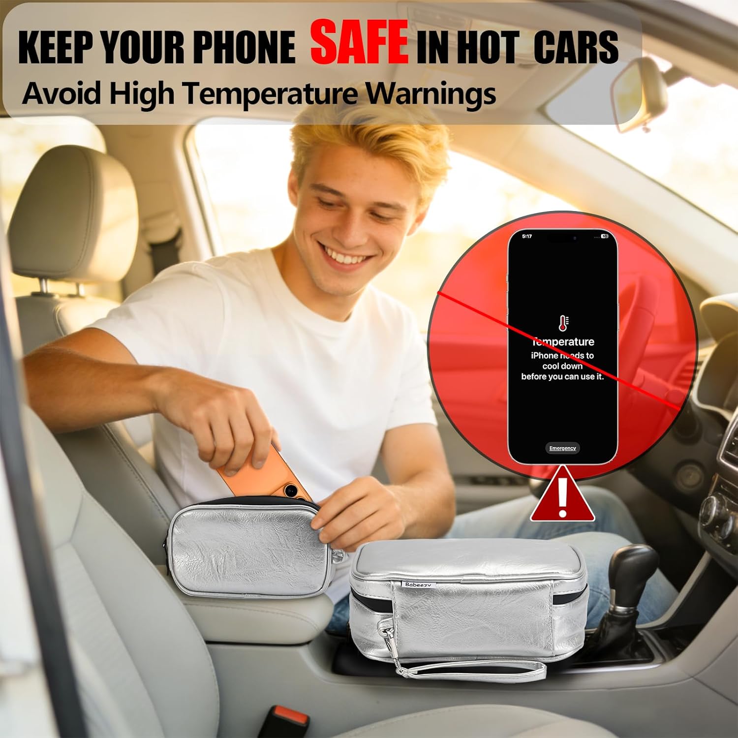 Keep Your Phone Safe from Extreme Heat Car Phone Cooling Bag Includes 2 Reusable Ice Packs Fits All Phones (Silver)
