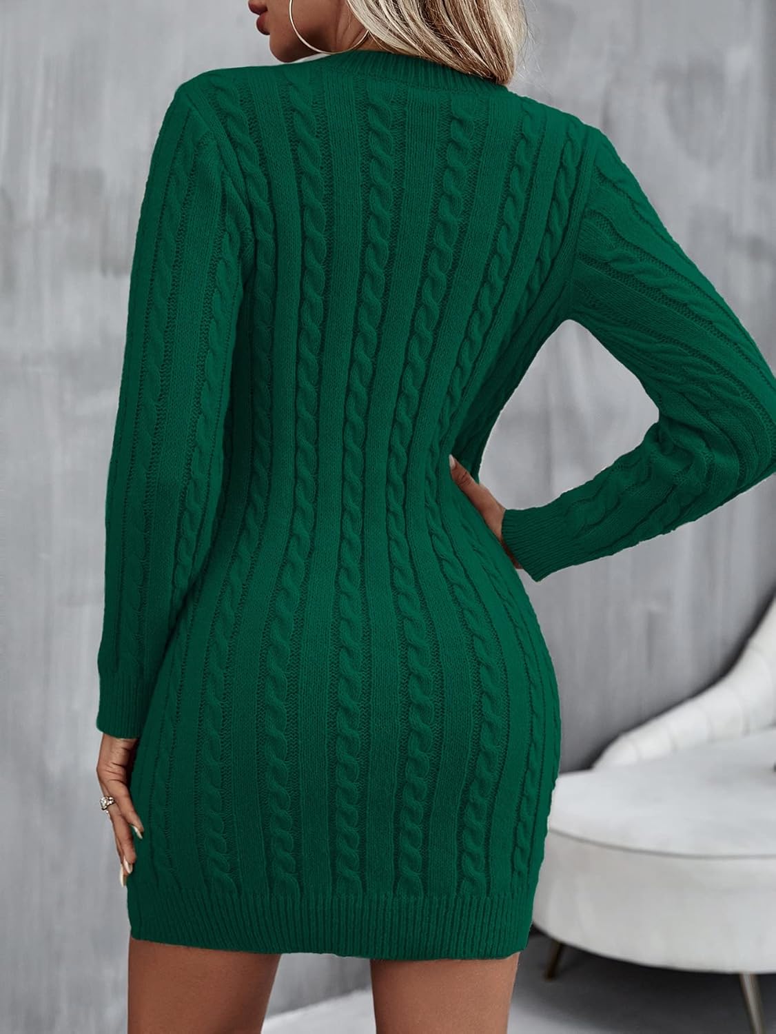 Women's Bodycon Pullover Mini Sweater Dresses Crew Neck Long Sleeve Knit Winter Sweaters Dresses - Image 6