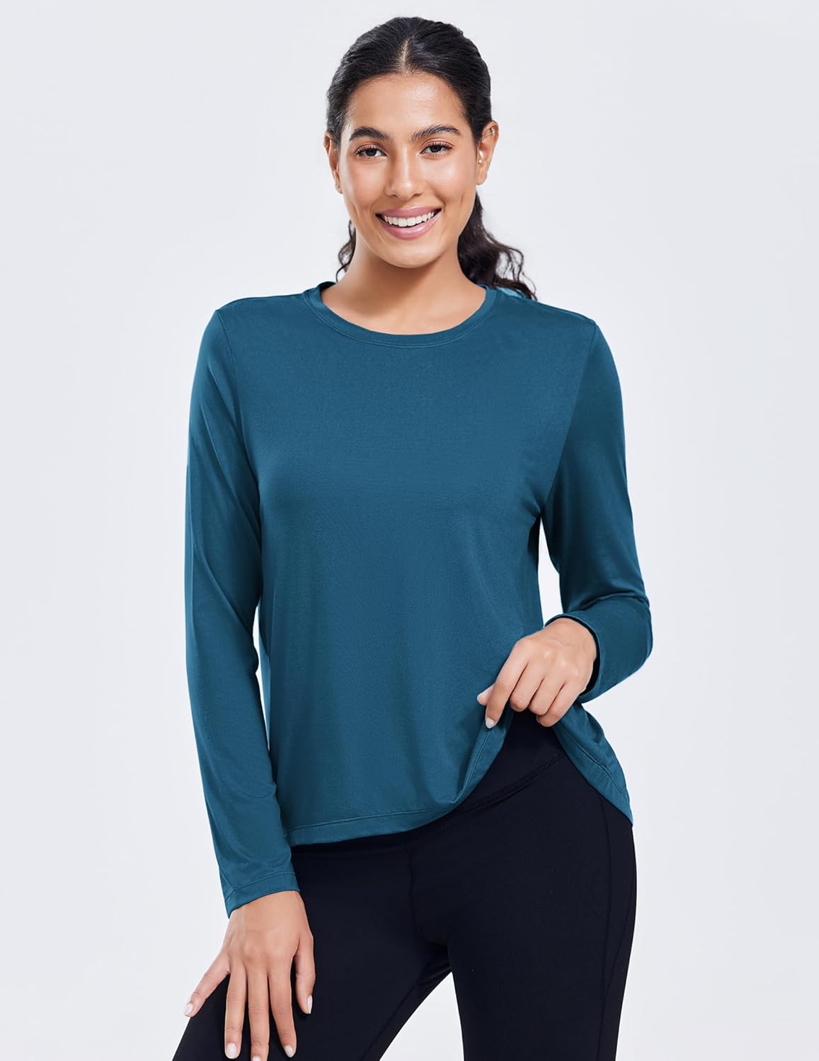 PINSPARK Workout Tops for Women Long Sleeve Athletic Shirt Soft Loose Fit Exercise Shirt with Back Pleated Pilates Yoga Tops - Image 2