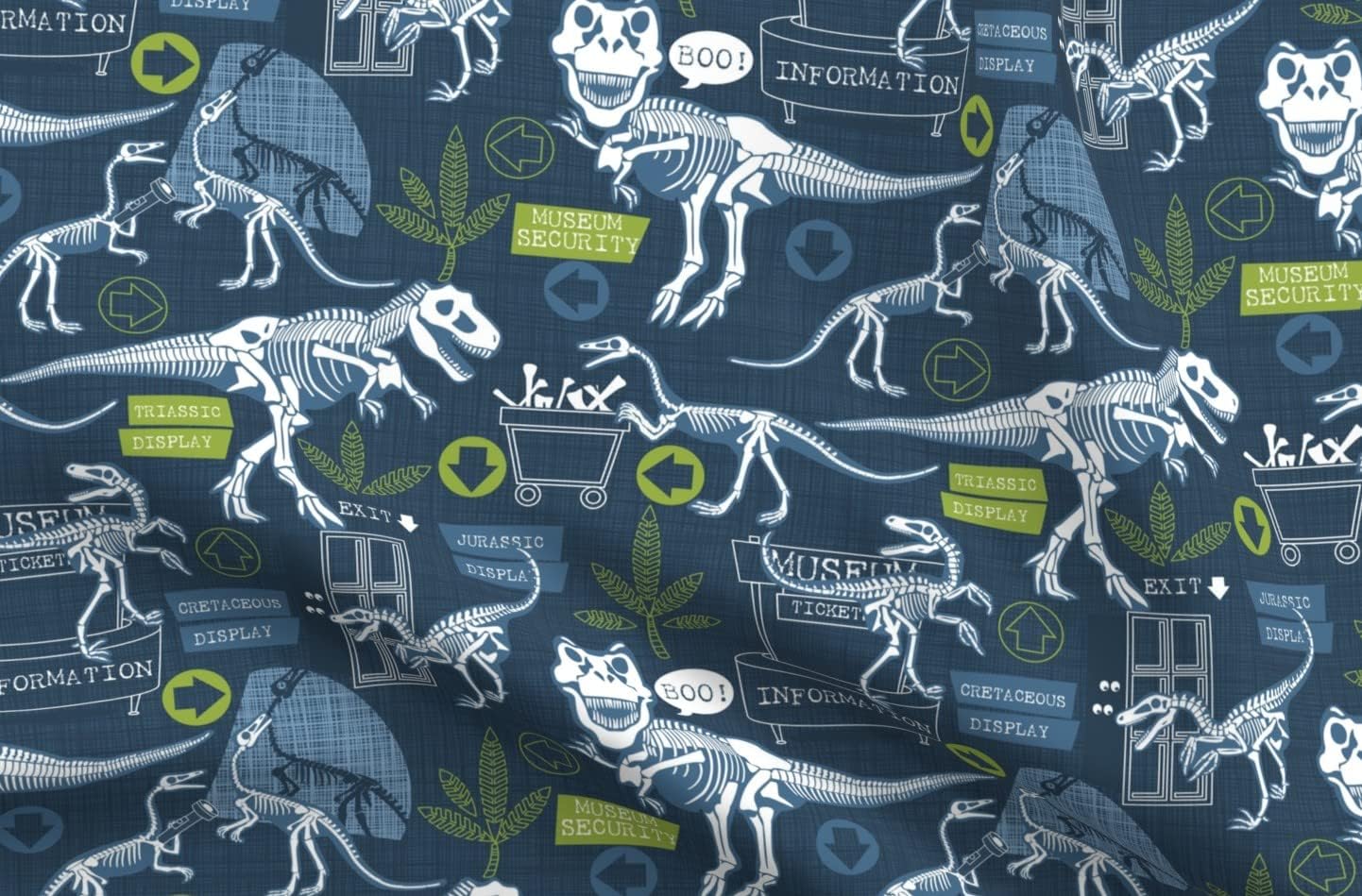 Spoonflower Fabric - Dinosaurs Fun Prehistoric Dino Boys Bones Printed on Organic Cotton Sateen Fabric by The Yard - Sewing Quilting Apparel Home Decor