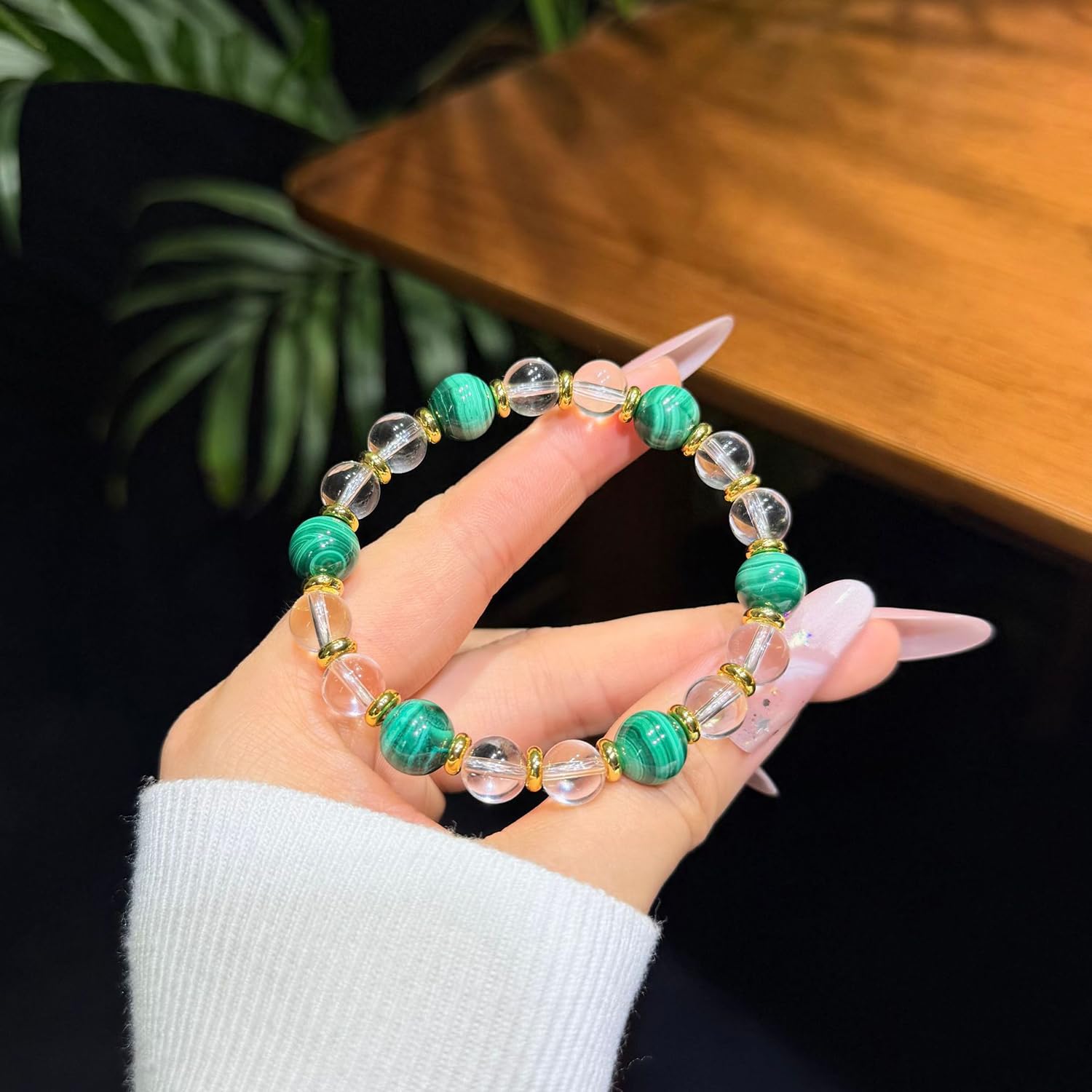Bracciale perline pietre preziose naturali, braccialetti elastici cristallo