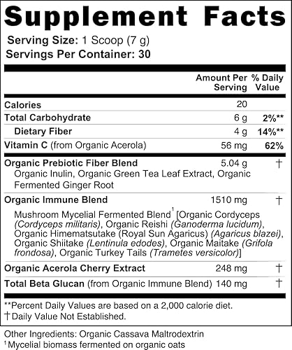 Miniatura 5 de Minimo Nutrition Mezcla orgánica de hongos con fibra prebiótica, extracto de té verde y vitamina C para digestión, energía e inmunidad, 30 porciones