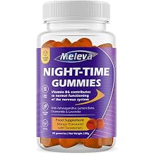 Meleva Night-Time Sleep Gummies for Adults - Ashwagandha, Vitamin B6, Lemon Balm, Chamomile, Lavender - Tiredness & Fatigue - 60 Sugar Free Sleeping Gummies - Natural Mango Flavour, Vegan