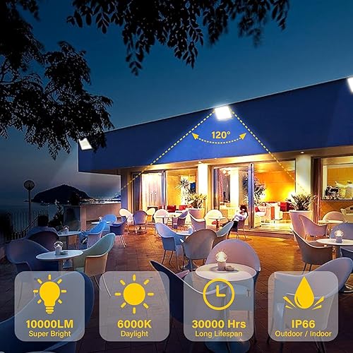 Miniatura 6 de SKYWORLD Paquete de 2 focos LED de 100 W para exteriores, luces de seguridad de 10000 lúmenes, lámpara exterior de 6000 K, luz blanca diurna, IP66,