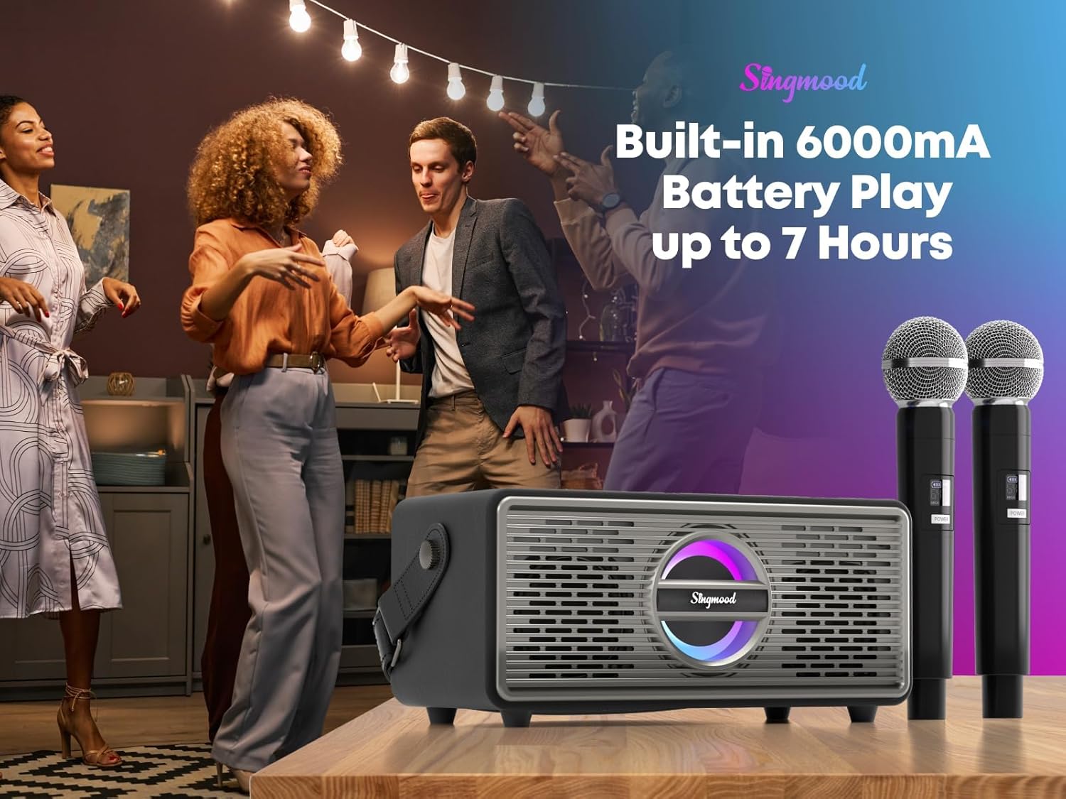 Karaoke Machine with 2 UHF Mic Subwoofer Home Theater Audio Sound Bar Support Optical/Bluetooth/AUX/USB/PC Wooden Karaoke Singing Machine for TV, Home, Karaoke, Singing Party, Christmas (S-330)