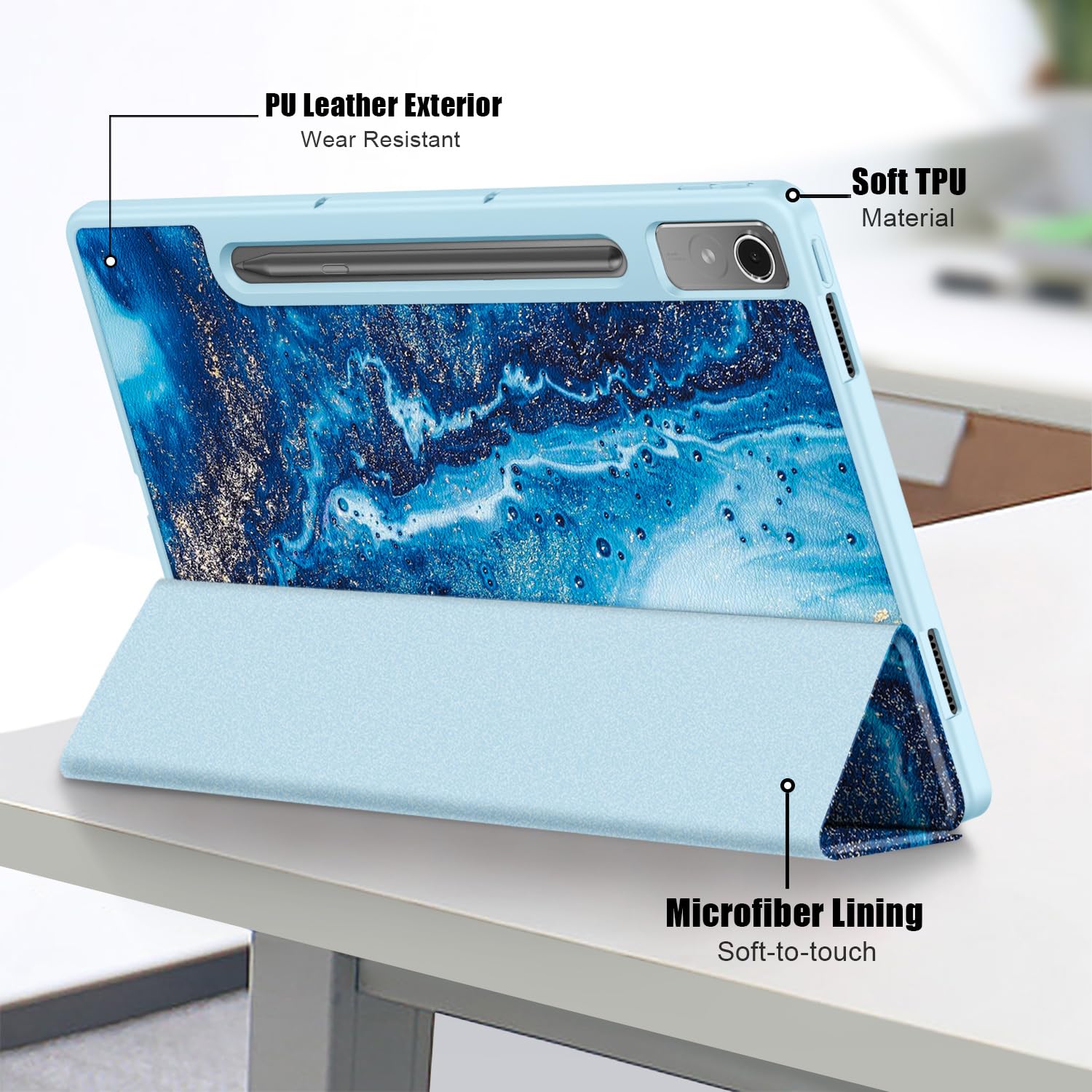 Custodia In Pelle PU Per Lenovo Tab P12 12.7 Pollici - Con Supporto Pieghevole - Design Onde Del Mare