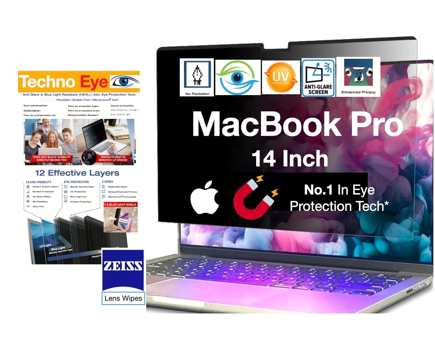 TechnoEye MacBook Pro 14 Inch Magnetic Privacy Screen Filter - No Eye Strain | Anti Blue Light + Anti Glare | No Dry Eyes | Privacy Screen Protector (B0C5MLHWSQ) Amazon Price History, Amazon Price Tracker