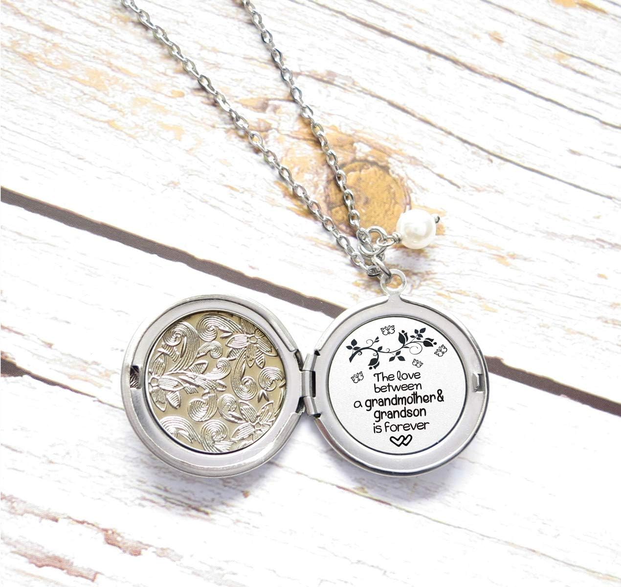 Grandma Gifts from Grandson - The Love Between a Grandmother and Grandson is Forever Hidden Message Long Locket Necklace - Image 2