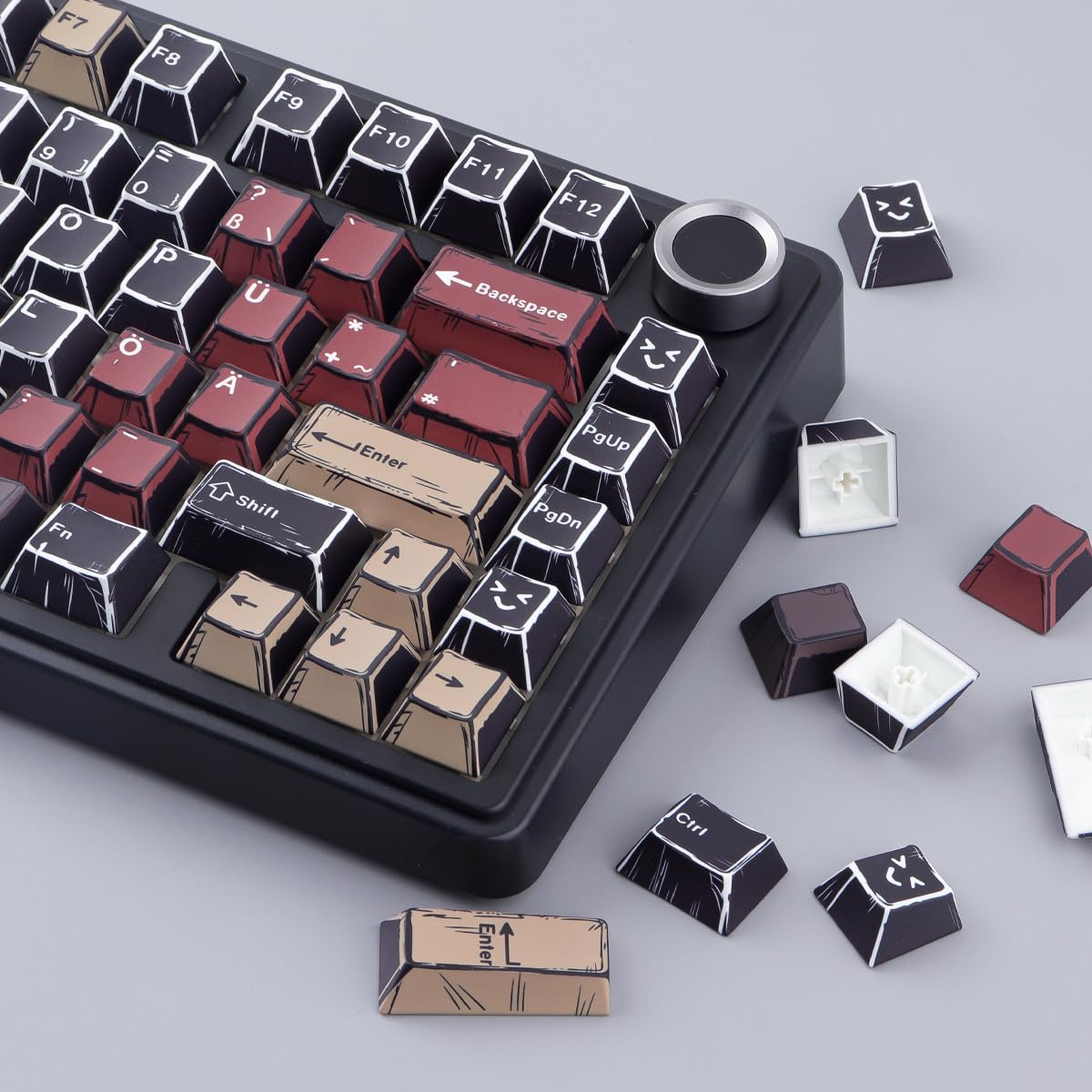 PBT ISO Keycaps 132 Keys Japanese Manga Keycaps, Manga Mixed Light Black Cherry Profile Dye Sub Custom Keycap for Cherry MX Switch German QWERTZ Layout Meccanical Keyboards
