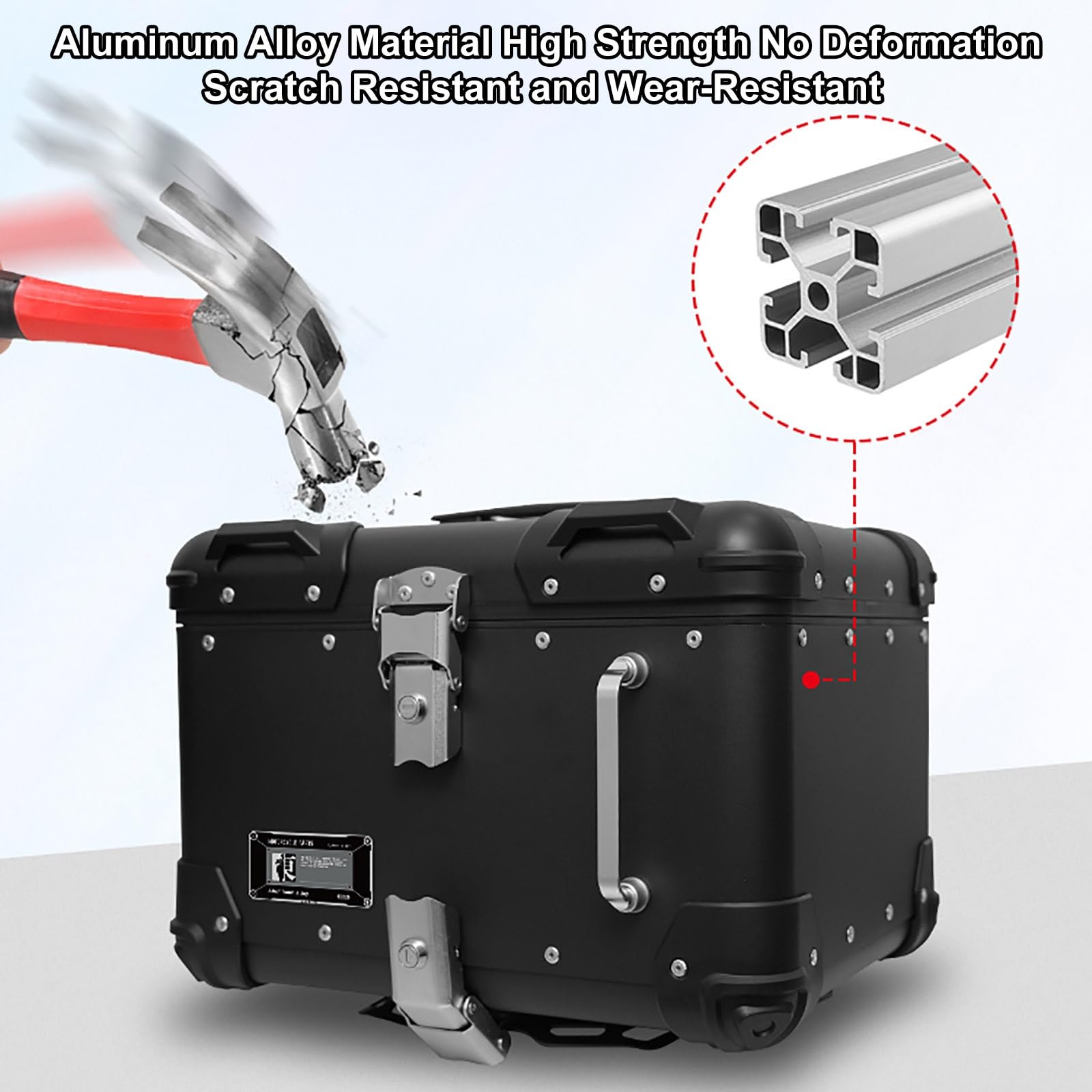 40L/45L Top Case Moto Amortiguadora Aleación De Aluminio Maletero De Motocicleta Con Placa Universal Impermeable Caja Para Moto Con Cerradura De Seguridad Para Casco Equipaje Diseño Cuadrado Robusto(B