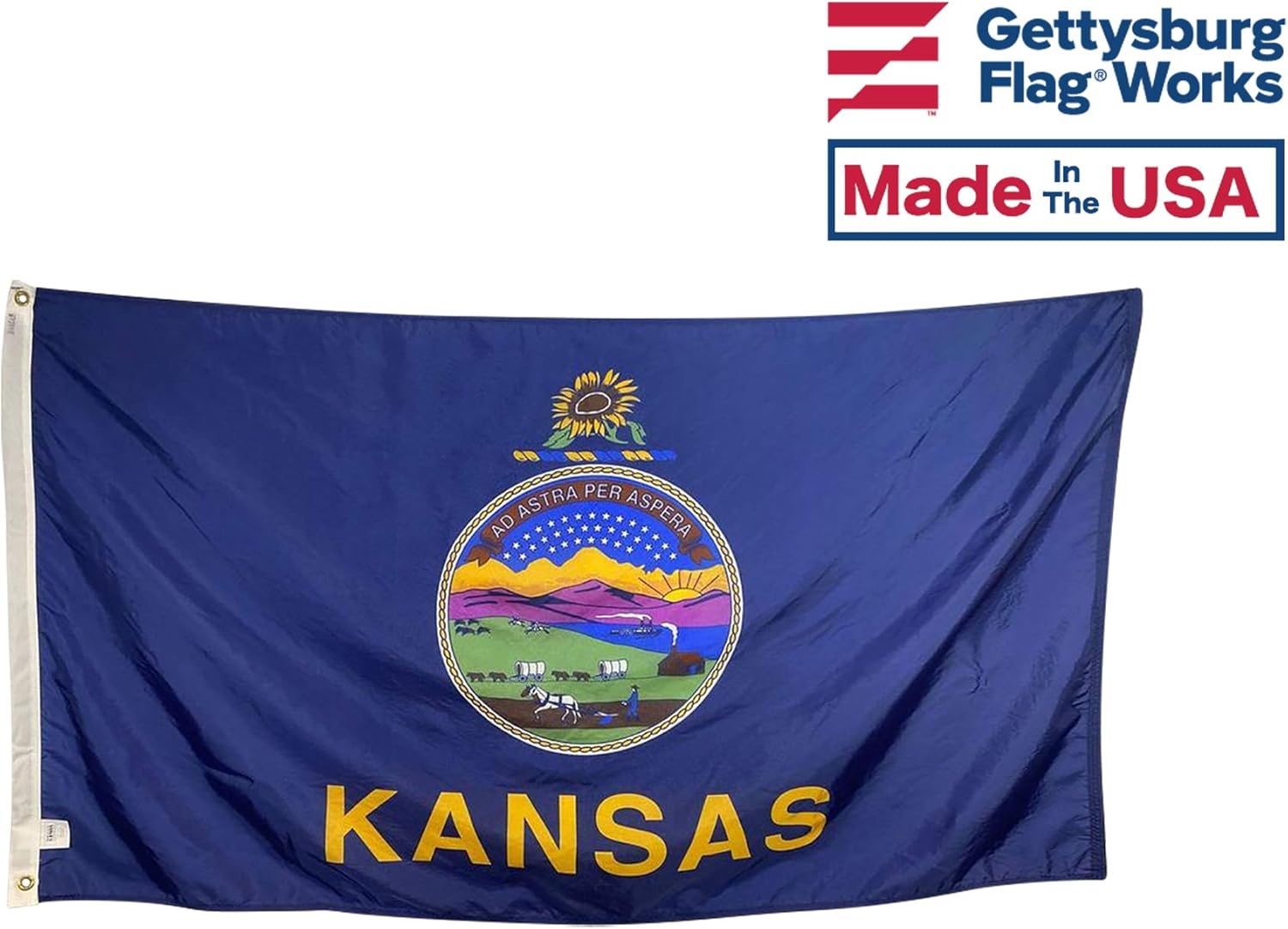4x6' Kansas Flag & 4x6' United States Flag Bundle - Durable All Weather Nylon & Reinforced Fly End Stitching - Made in The USA
