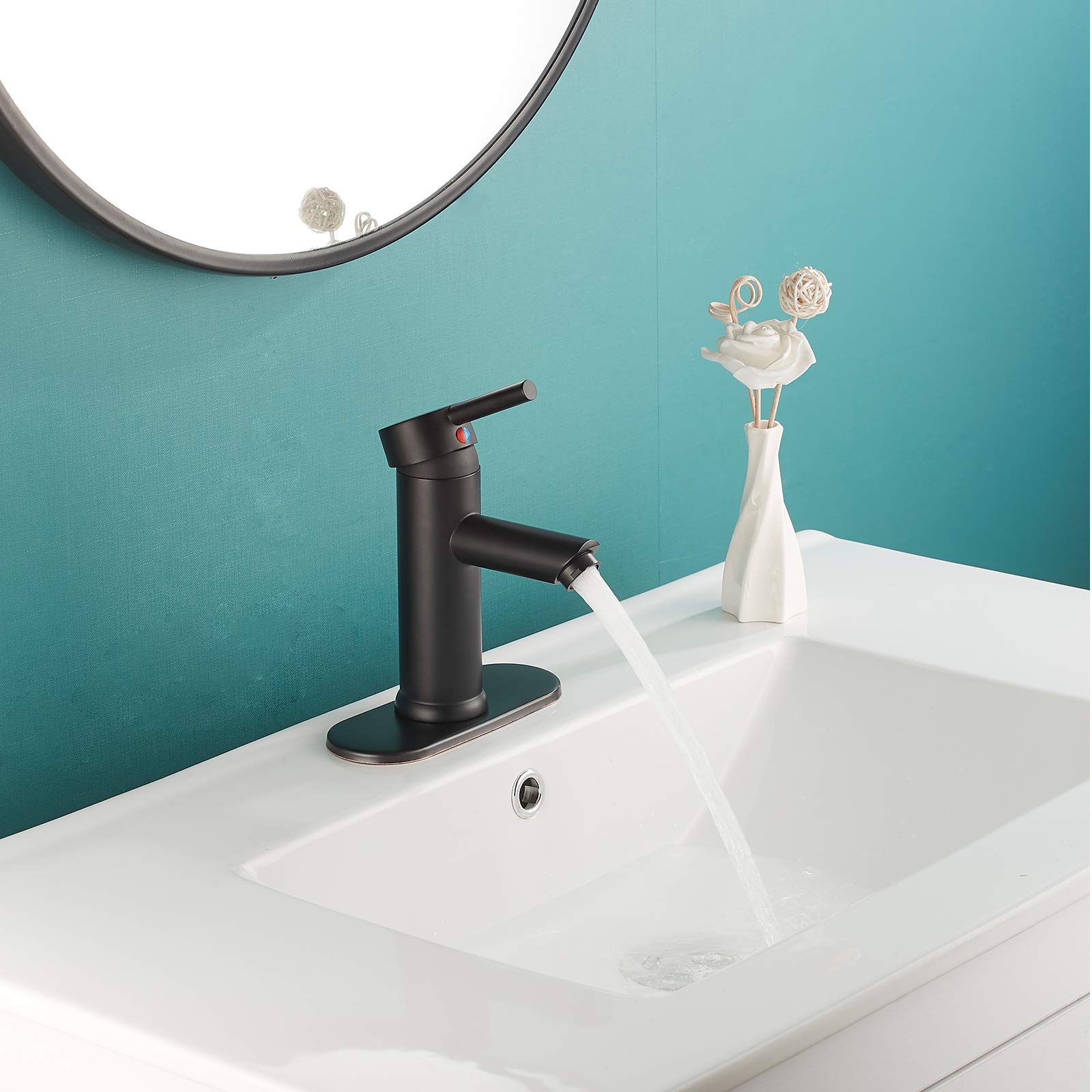 Grifo de Lavabo de baño Negro con desagüe emergente a Juego y rebosadero, Monomando, un Orificio, de latón, para Montaje en encimera, Comercial.