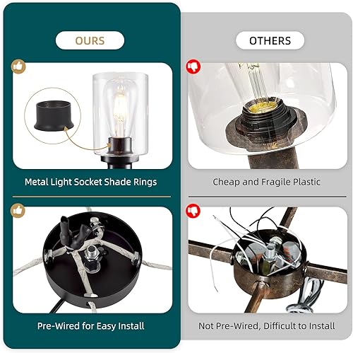 Miniatura 5 de Lámpara colgante de techo de níquel cepillado con 4 luces, lámpara colgante de techo moderna contemporánea con pantalla de vidrio para comedor,