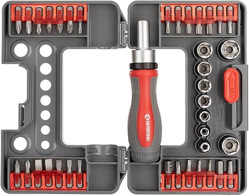 Miniatura 9 de INTERTOOL Destornillador de trinquete compacto juego de herramientas con puntas y zócalos 39 piezas - Kit multi todo en uno pequeño estuche de