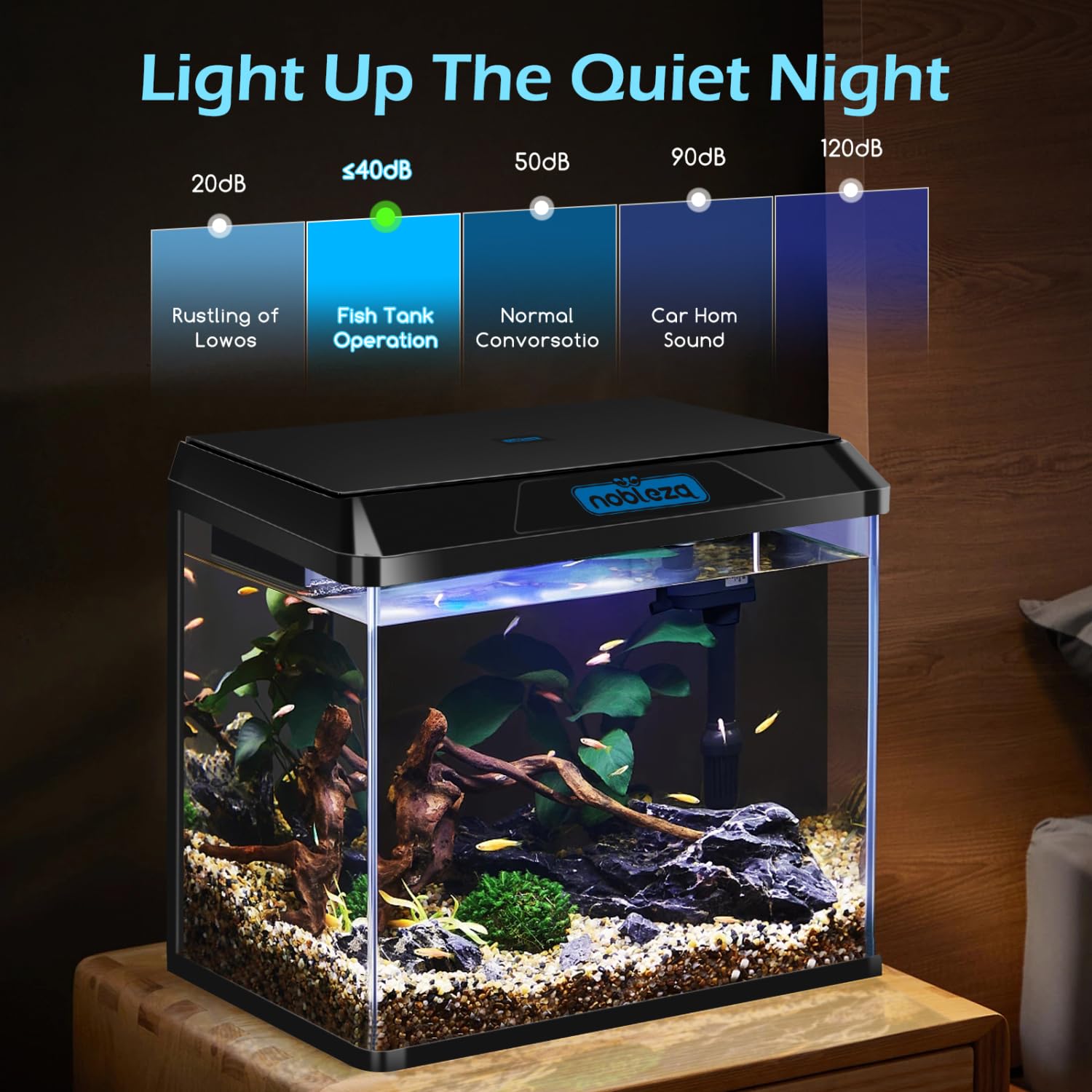 Nobleza - 54L Petit Aquarium Complet avec Système de Filtration Intégré et Éclairage LED, Noir, Aquariums d'Entrée de Gamme
