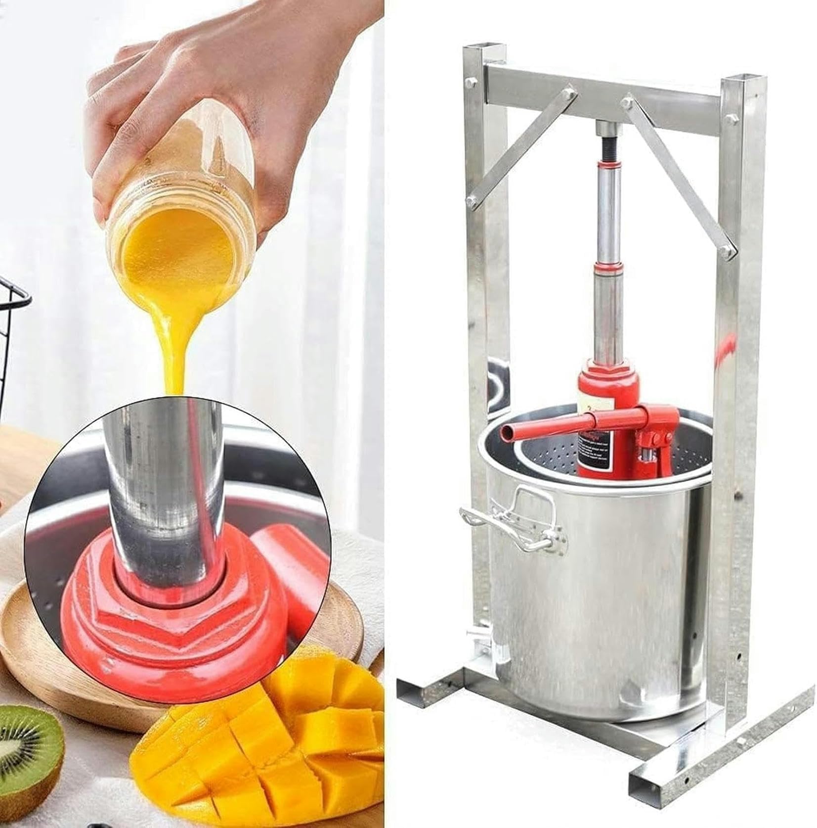 Manuelle Traubenpresse, 12-l-Entsafterpresse, Weinpresse aus Edelstahl für Fruchtsaft, Kräutersaft, Wein, Olivenöl~/