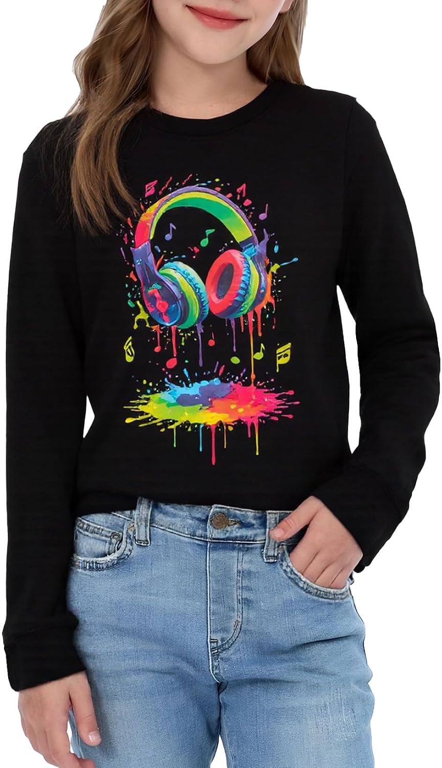 Long Sleeve Shirts for Boys Girls, Funny Graphic Tee Shirt 7-14Y