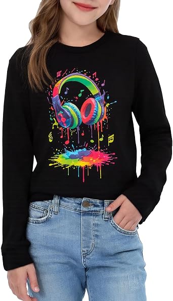 Long Sleeve Shirts for Boys Girls, Funny Graphic Tee Shirt 7-14Y