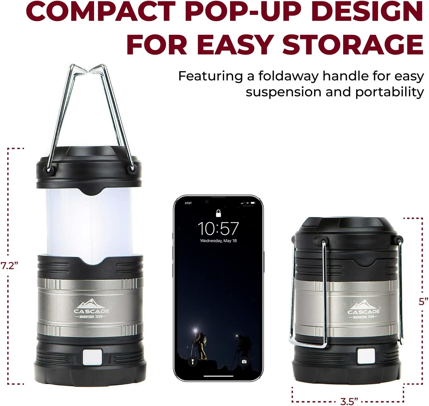 Cascade Mountain Tech Pop-Up IPX4 Water-Resistant LED Lantern with 4 Light Modes - 3 Pack : Tools & Home Improvement