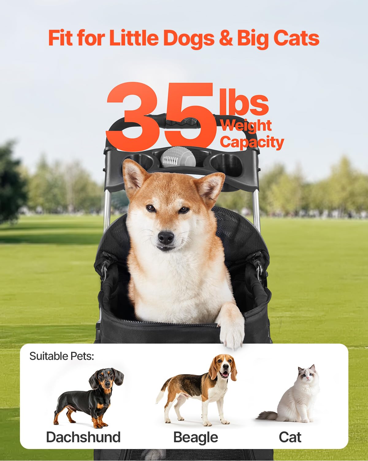 VEVOR Passeggino Pieghevole per Animali Domestici, Passeggino per Cani a 4 Ruote con Freni, Capacità 16 kg, Trasportino Staccabile con Finestre in Rete Traspirante per Piccoli Cani Gatti