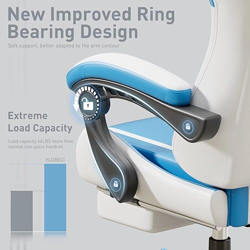 Miniatura 5 de HLDIRECT Silla Gaming, Asiento Ergonómico para Videojuegos con Giro de 360 y Masaje Lumbar, Silla de Computadora Cojín de Cuero PU para Adultos Uso