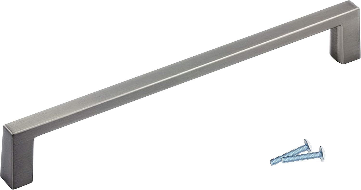 Rok Hardware 6 (152mm) Hole Sleek Square Style Brushed Nickel Kitchen Vanity Dresser Cabinet Pull Handle P701152BN (1, 6 Hole Centers (6-3/8 Length))