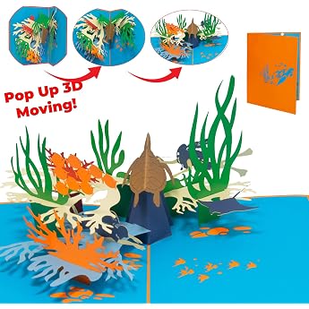 Pop-Up Card Diving - Voucher for Diving Equipment Diving Course Birthday Card Travel Voucher Sea Gift for Diver 3D Greeting Card as Money Card with Turtle Fish N82