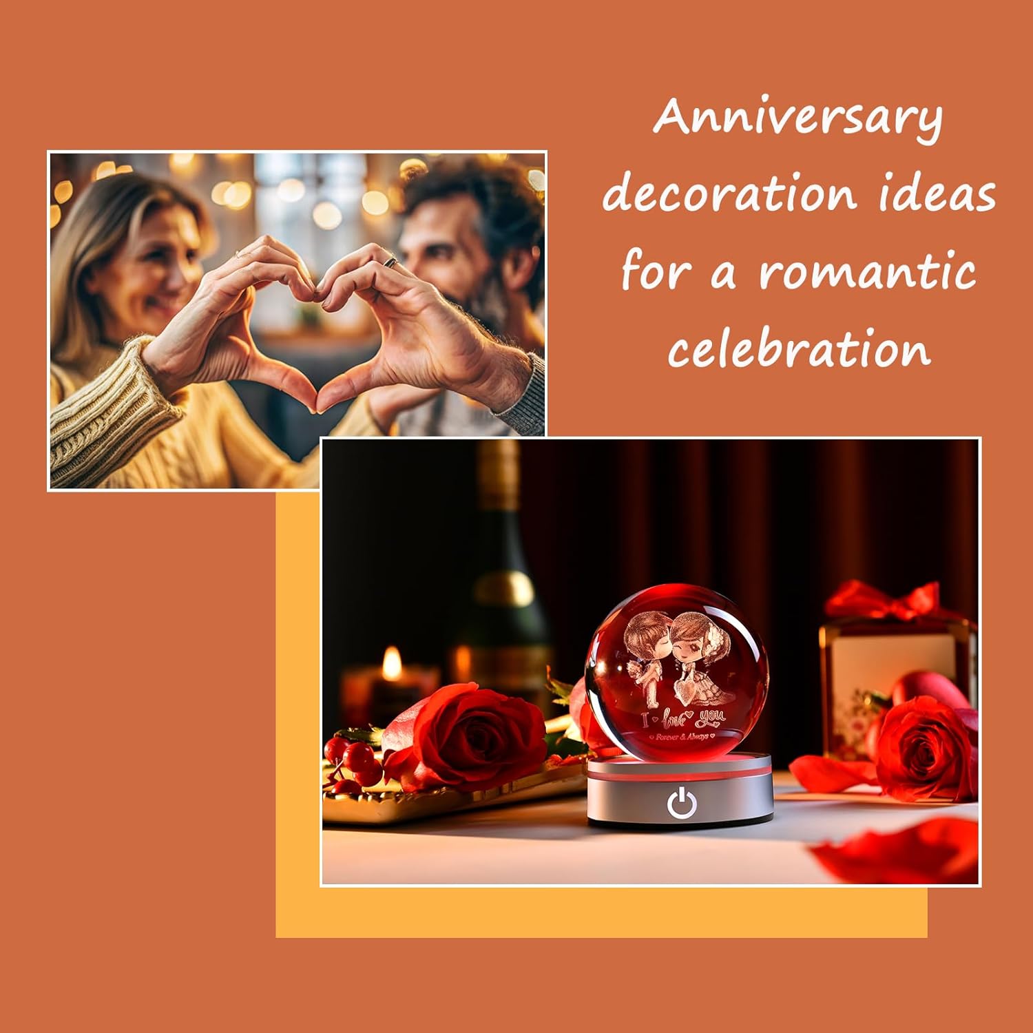 IFOLAINA Romantic Valentines Gifts for Wife Girlfriends Women I Love You Gifts for Her Couple Anniversary Birthday 3D Crystal Ball Night Light Glass Globe Decorative Decor - Image 5