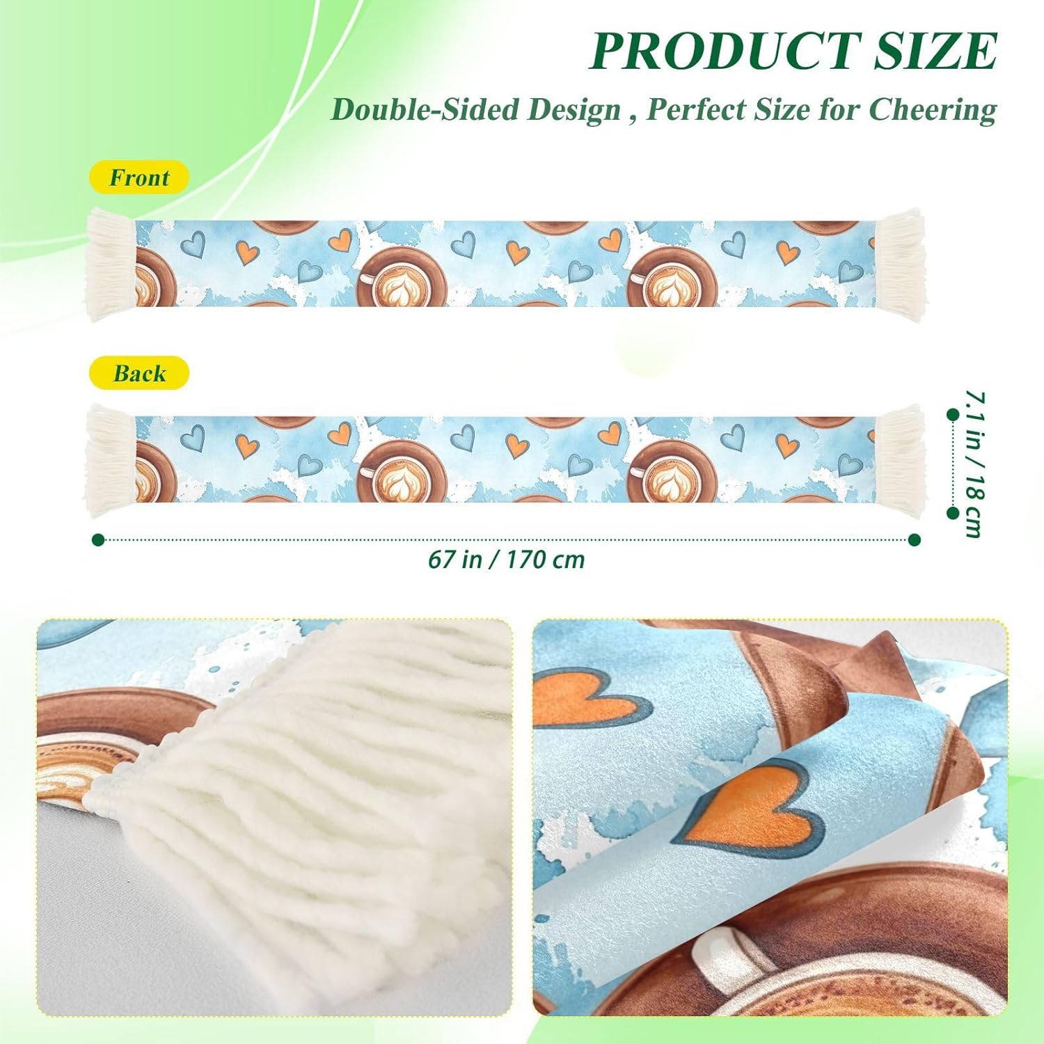 CHIFIGNO Coffee Brown Sports Fan Scarf with Fringe, Soft Polyester Sweat Towel Wrap for Soccer Cheering, Quick Dry