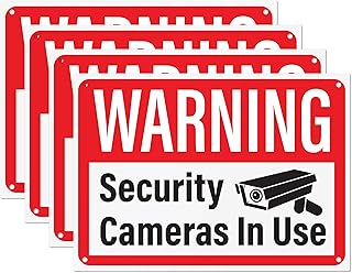 Security Cameras in Use Sign, Plastic Video Surveillance Warning Signs, 10" x 14" with Mounting Holes (Pack of 4)