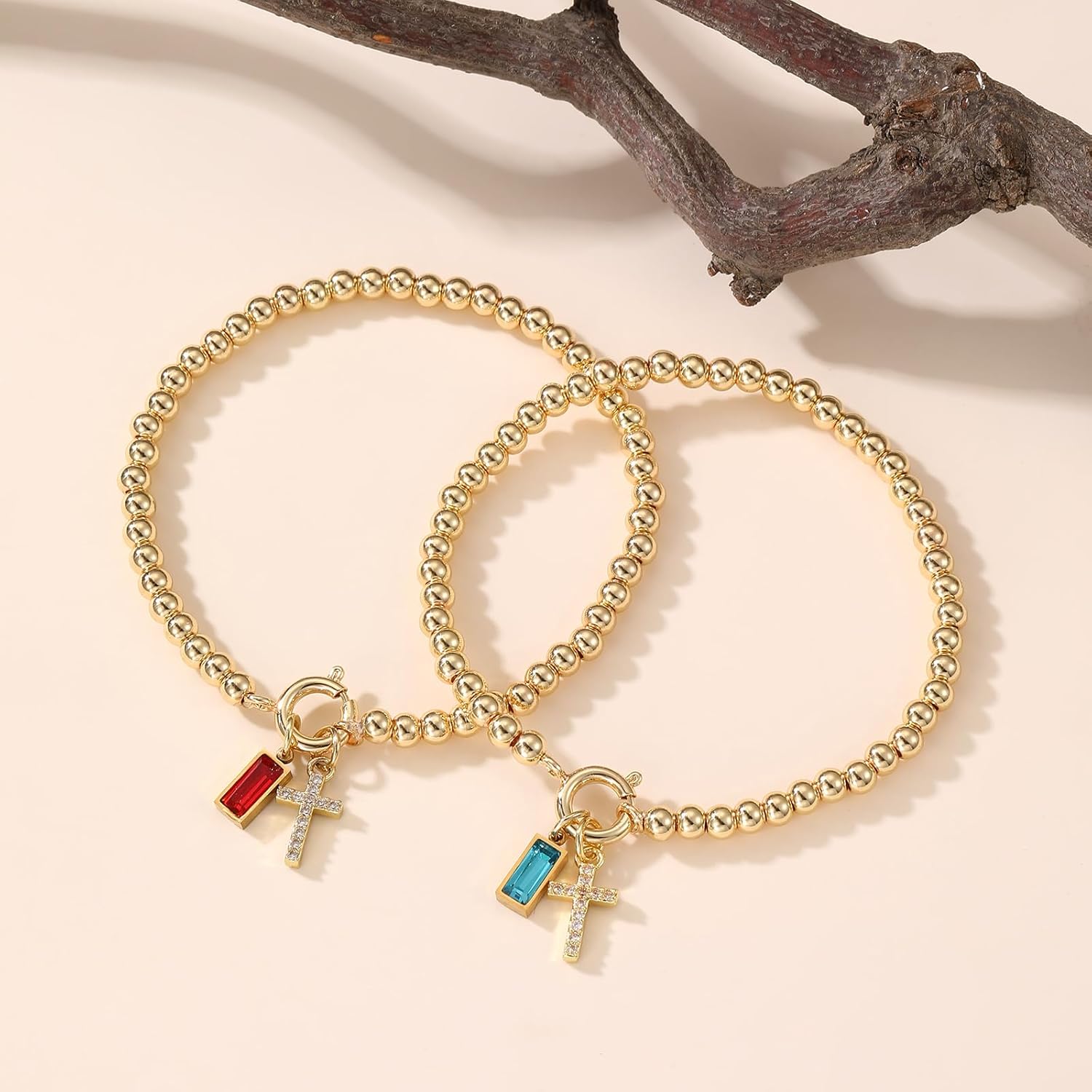 Korotho Cross Birthstone Bracelet for Women - Dainty Elastic 14K Gold Plated Bead Bracelets Trendy Waterproof Non Tarnish Birthday Jewelry Gifts Birthday Christmas Stocking Stuffer for Mom Friends - Image 6