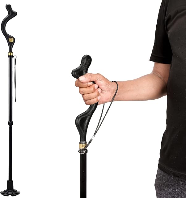 Rozhuhro Folding Walking Stick for Women Elderly Men, Adjustable Crutches with Comfy Handle, Posture Walking Cane 10 Height Adjustment Self-Stand Aluminum Alloy Black Canes for Every Occasion