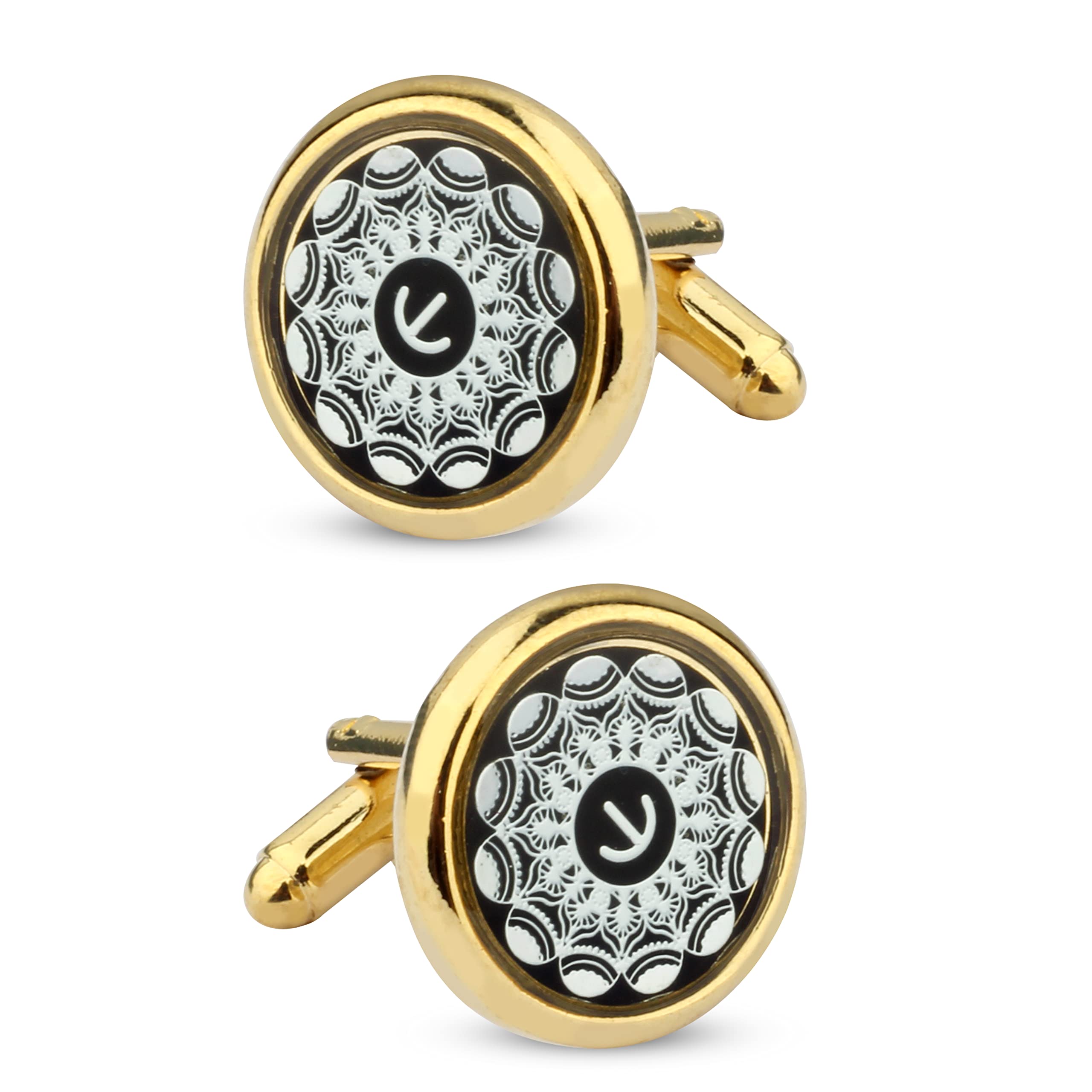 PANJATANAnchor and Swirls Statement Design Golden Coloured Cufflinks for Men.