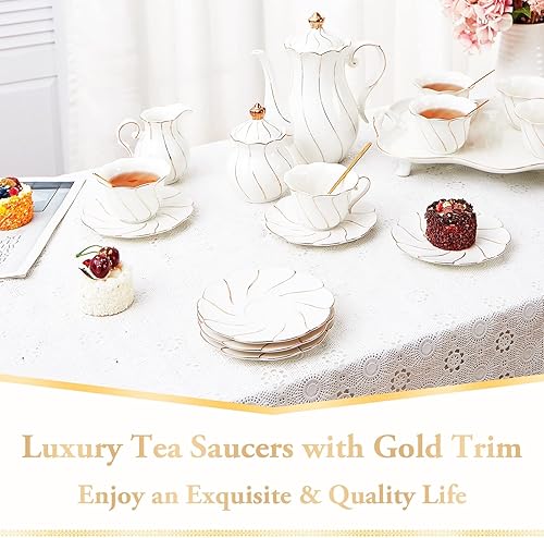 Miniatura 2 de DUJUST 6 platillos de té de porcelana de 6 pulgadas, platillos de lujo estilo británico con borde dorado, hermosa decoración para sala de estar,