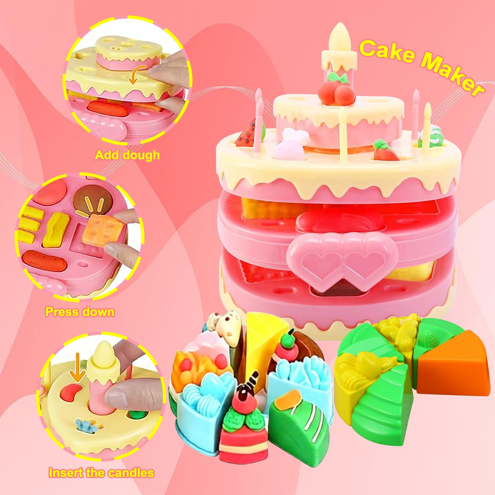 Set di Pasta modellabile Colorata 4 in 1 | Macchina per Fare Hamburger e Noodles al Gelato, kit di Utensili per Plastilina da 24 colori di Pasta