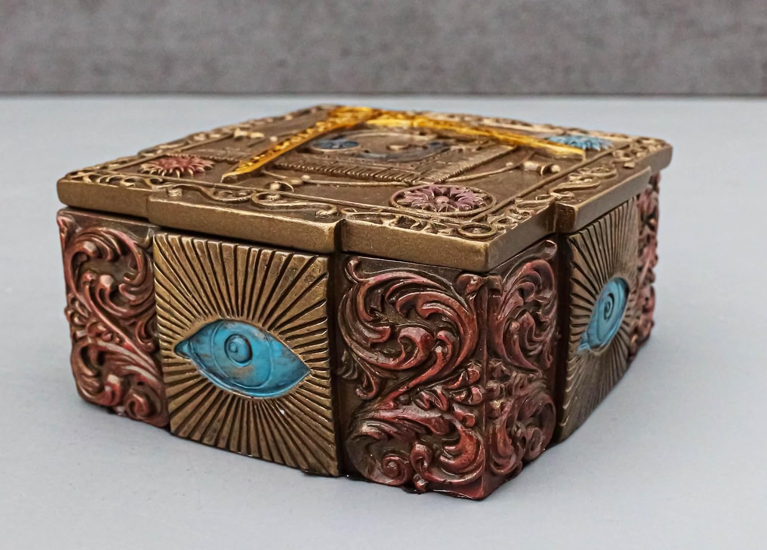 Ebros Stonemasons Masonic Fraternity Logo Small Decorative Box Freemasonry Square and Compasses Regalia With All Seeing Eye Of Providence Symbol Christian Ritual Morality Jewelry Trinket Stash Storage