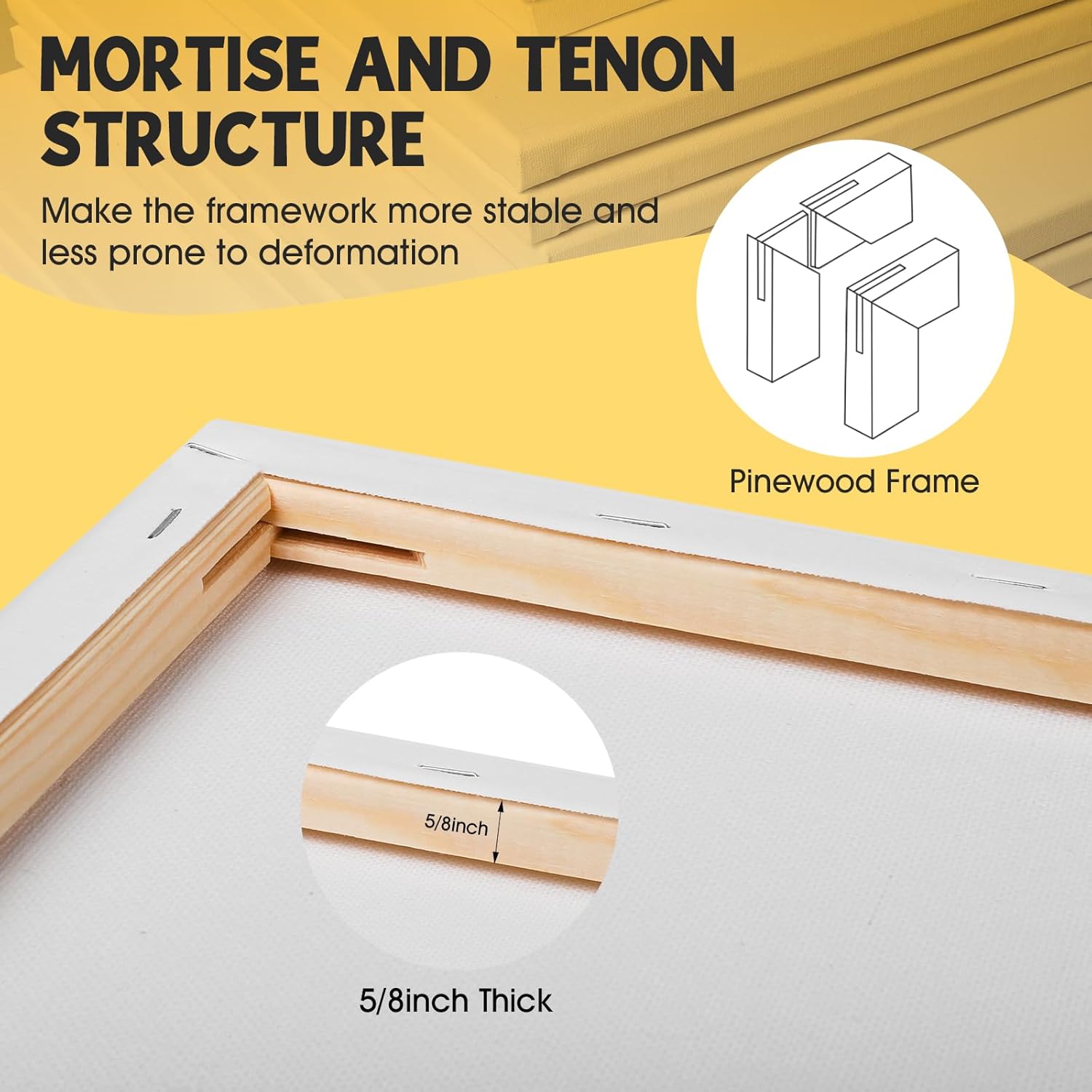 ESRICH Stretched Canvas for Painting 12 x 12 Inch, 10 Pack Blank Canvas -5/8 Inch Profile Primed Cotton White Canvases for Painting for Oil & Acrylic Paint, Art Canvases for Painting for Adult & Kids. - Image 3