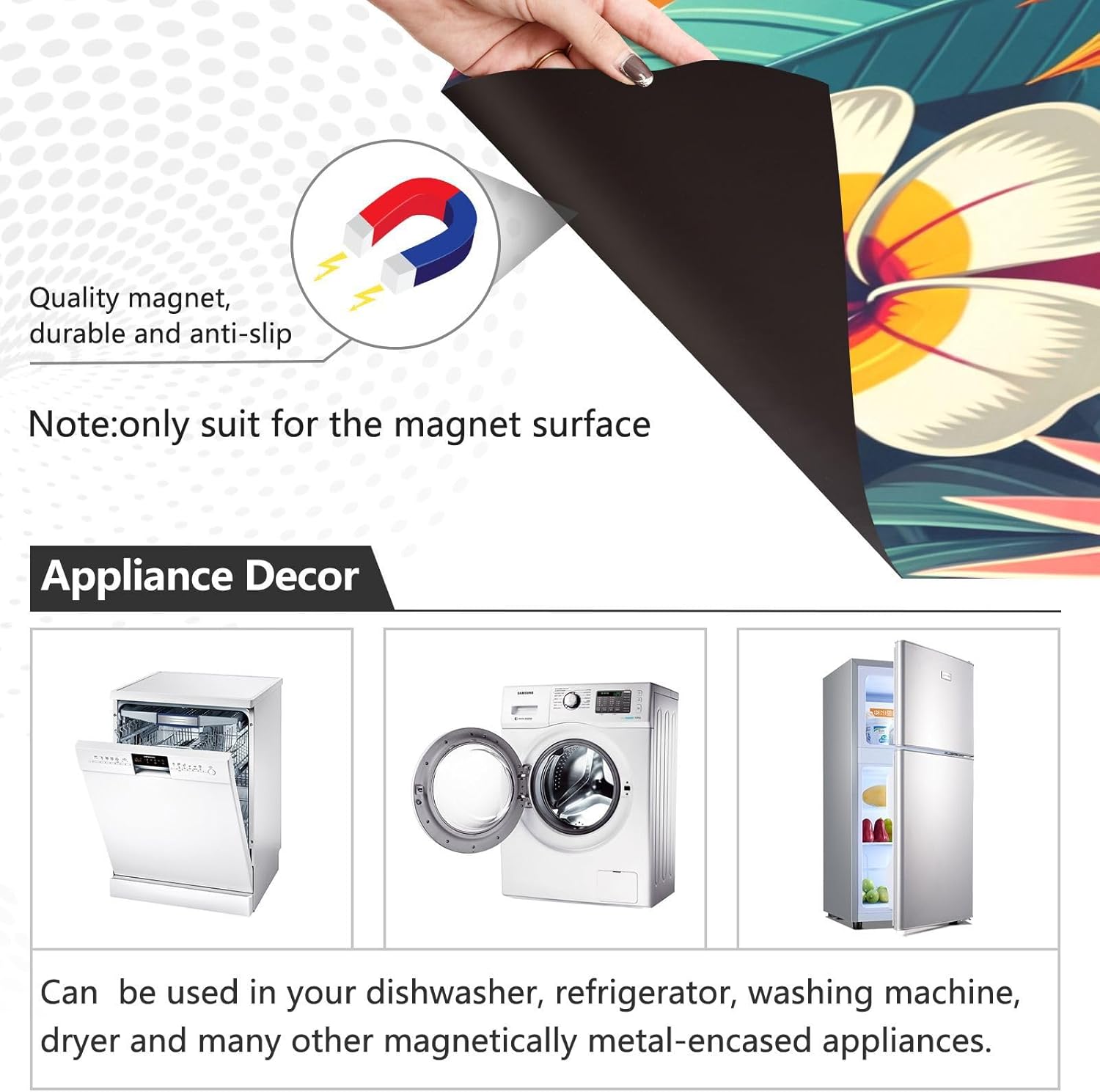 QUGRL Dishwasher Magnet Cover Front Door Hawaii Floral Summer Decorative Refrigerator Covers Magnetic Sheet Sticker Tropical Wash Machine Fridge Panel Decal for Kitchen Appliance 23x26 in