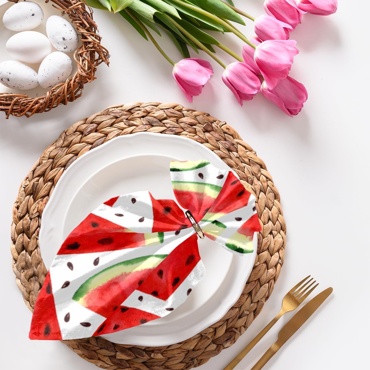 QsirBC Watermelon Pieces Cloth Dinner Napkins Set of 6, 20x20 Square image 4