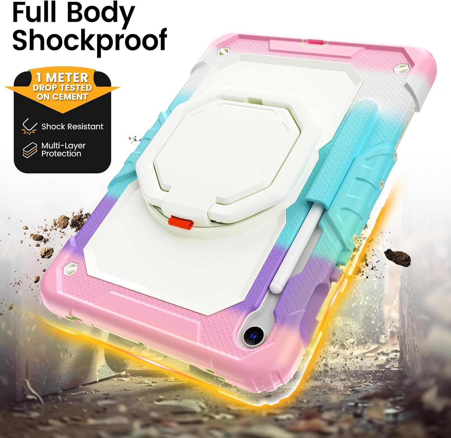 HXCASEAC Case for Galaxy Tab S10 lite / S10 FE / S9 FE 10.9 Inch, Shockproof | 360° Rotating Stand | S Pen Holder | Screen Protector | Shoulder Strap | Samaung S10 Lite Tablet Case Kids, Rainbow Pink