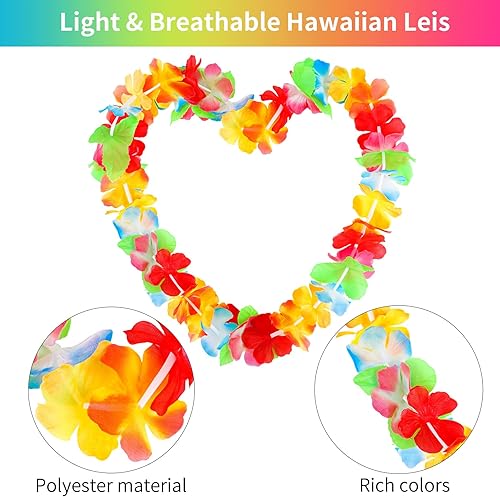 Miniatura 3 de ADXCO Collar de flores tropicales de Leis hawaiano, 36 estilos Luau Leis para suministros de fiesta hawaiana tropical, Poliéster, No es una piedra