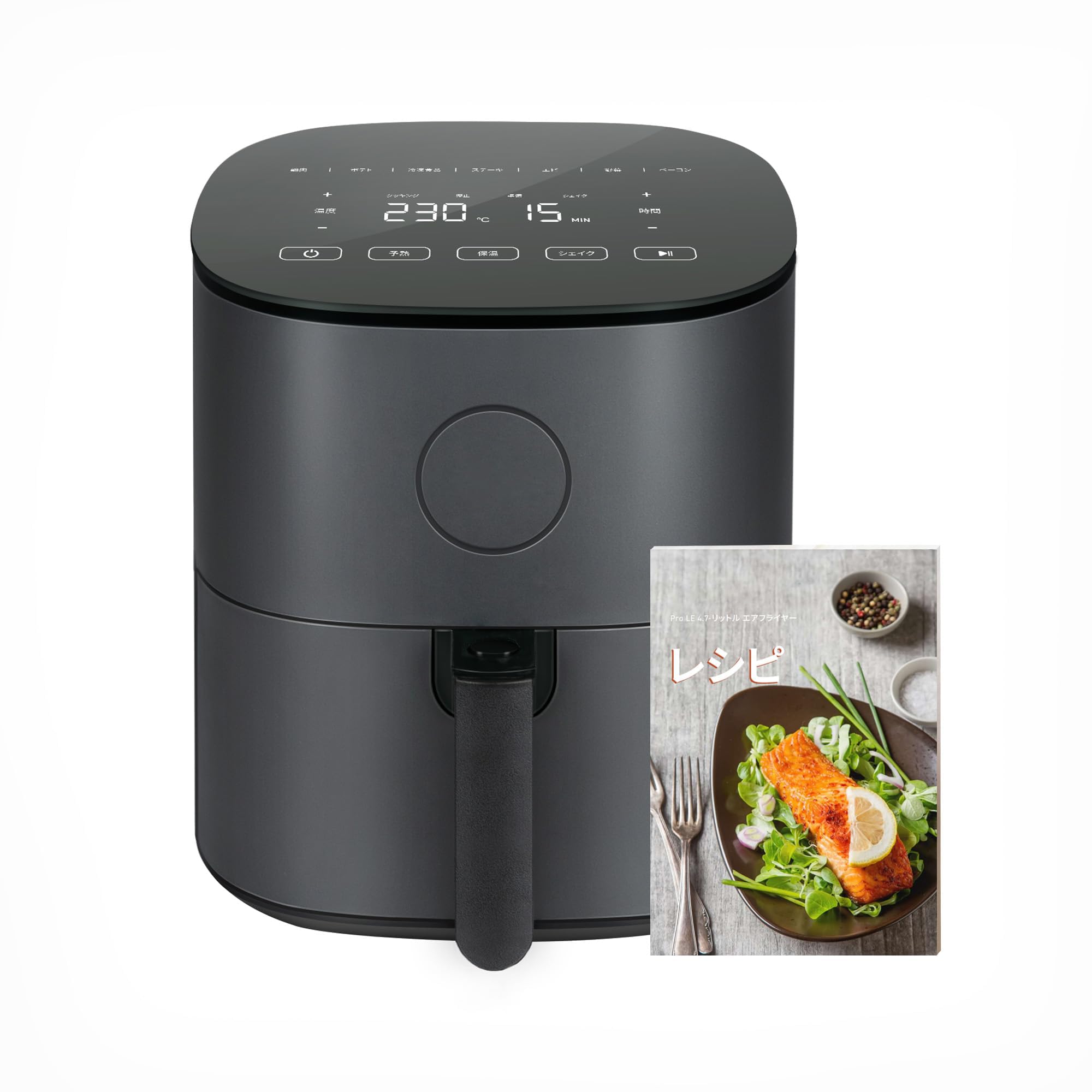 Amazon.co.jp: ノンフライヤー 4.7L 大容量 家庭用 電気 エアフライヤー 最高温230℃ 揚げ物 ポテト 惣菜 日本語レシピ付き  タイマー 自動電源オフ グレー CAF-L501-KJP : ホーム＆キッチン ノンフライヤー CAF-L501 4.7L大容量 電気フライヤー  ノンオイル フライヤー 卓上 ...
