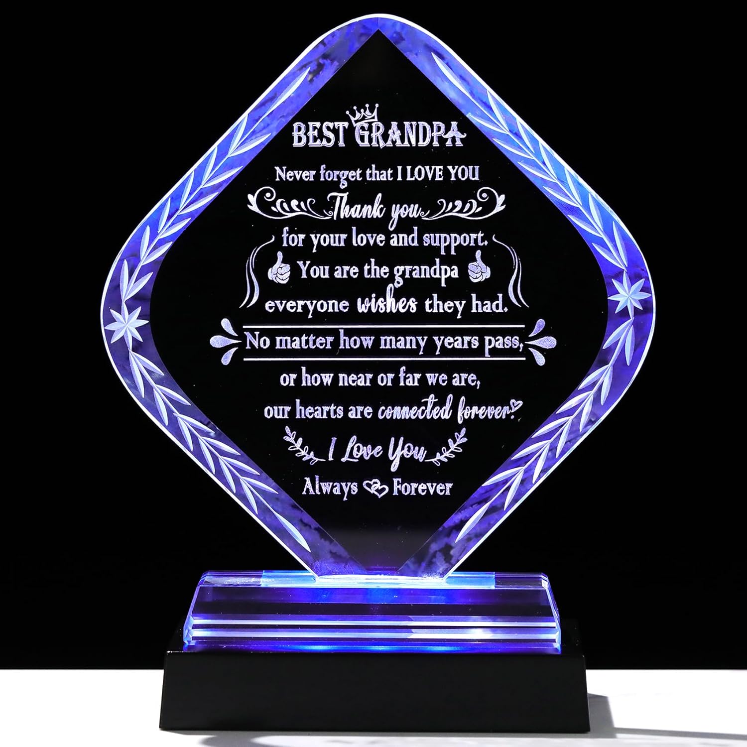 Meaningful Crystal Gifts for Brother From Brothers Sisters I Love You Personalised Glass Statue Plaque with LED Light Base Presents for Best Brother Birthday Christmas Keepsakes for Him Table Decor
