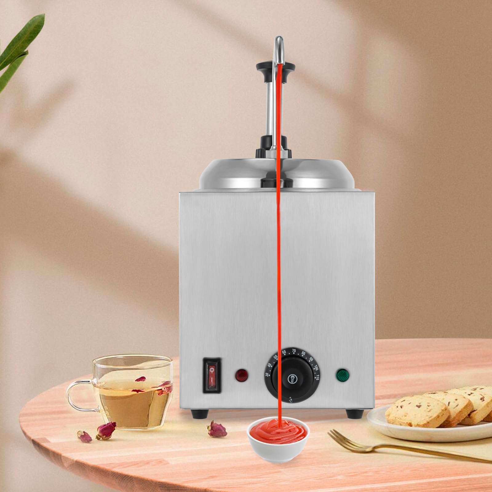 Dispensador de salsa de acero inoxidable, 2,5 litros, dispensador de salsa eléctrica, bomba de temperatura ajustable, 800 W, dispensador de chocolate, dispensador de especias para buffet,