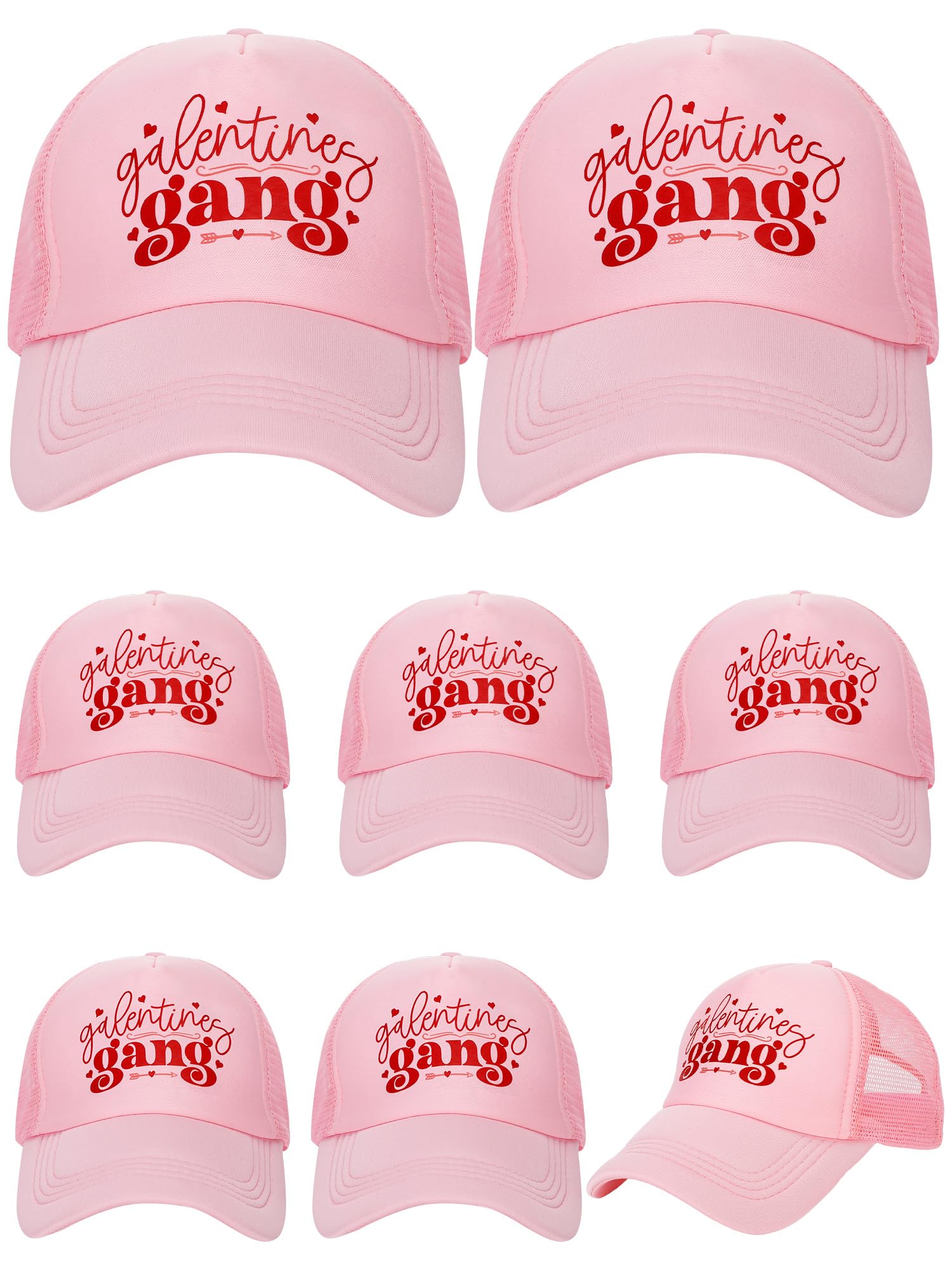 Suhine 8 Pack Galentine Gang Hat Bulk Galentines Day Party Supplies Valentine Gift Cap for Women Friends Pink Sleepover Party Supplies