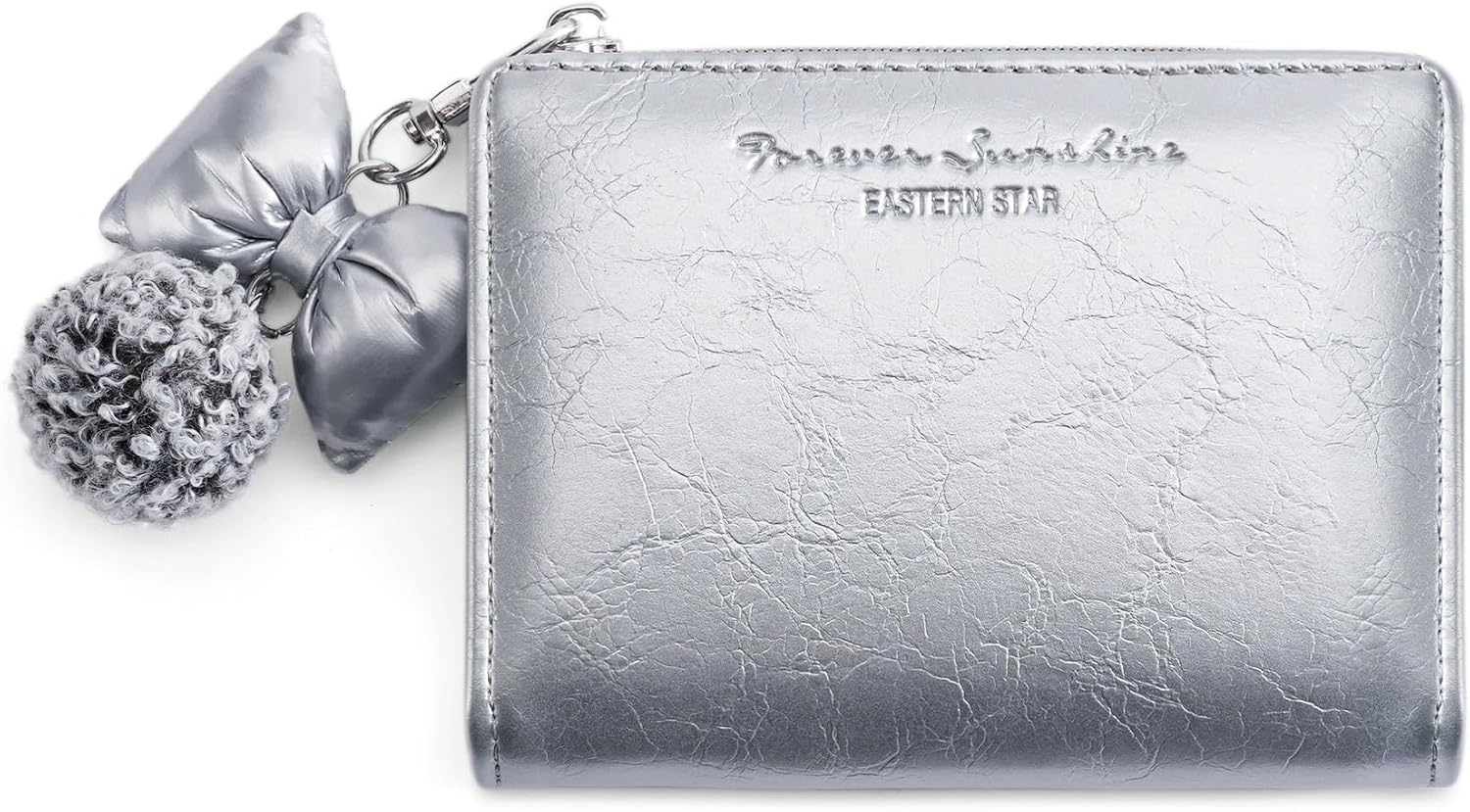 Andiker Bifold Womens Wallet, Detachable Bow Pendant Credit Card Holder for Women with Multiple Card Slots, Slim Women’s Wallet for Travel Daily Use (Silver)