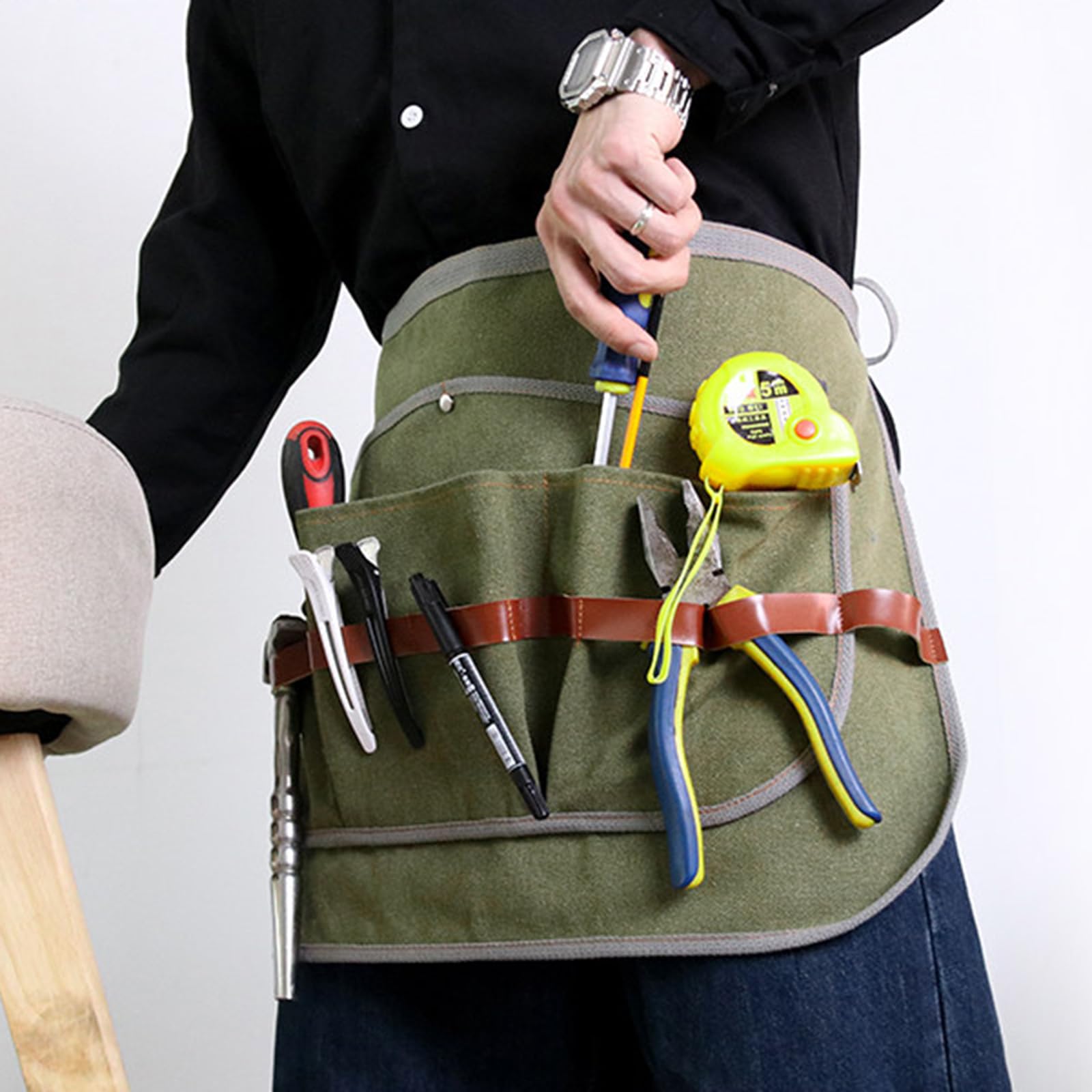 Grembiule Corto da Lavoro In Tela E Denim Unisex A Mezza Vita e Multitasche, Ideale Per Artigianato, Falegnameria e Giardinaggio